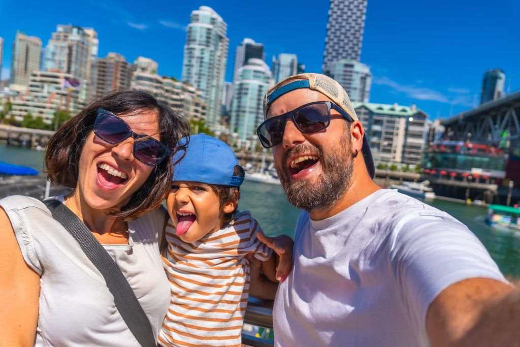 Family taking a selfie in vancouver, british columbia, canada